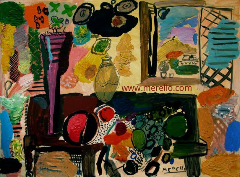 comprar-cuadros-bodegones-interiores-floreros-arte-contemporaneo-pinturas.-jose-manuel-merello.-florero-con-frutas-y-ventana-(54x73-cm)-tabla
