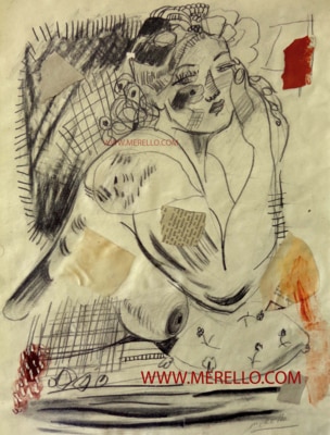 arte-online-figurativo-comprar-obras-originales-artistas-contemporaneos-inversion-en-pintura.-merello-mujer-en-la-noche-grafito