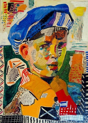 arte-online-figurativo-comprar-obras-originales-artistas-contemporaneos-inversion-en-pintura.-merello-nino-con-gorra-azul-40x30-cm