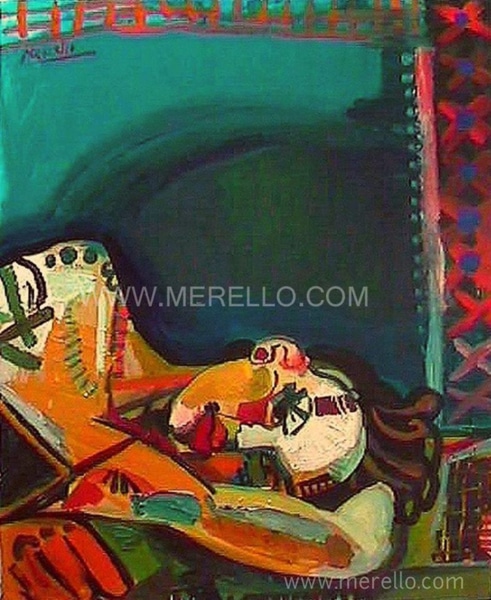 Jose Manuel Merello.-Mujer recostada (92x73 cm) Mixta/Lienzo. Cuadros y Pinturas. Arte Contemporáneo