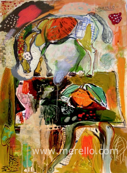 purchase-still-life-paintings-interiors-paintings-modern-art-jose-manuel-merello.-still-life-with-horse-painting-73x54-cm