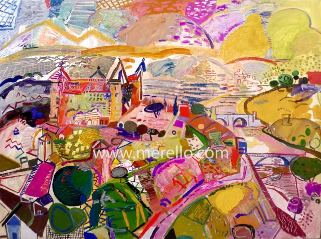 comprar-cuadros-de-paisajes.arte-contemporaneo-pintura-moderna-jose-manuel-merello.-toledo-sobre-el-rio-tajo-97x130-cm-lienzo