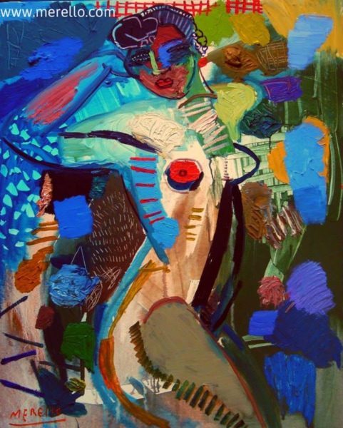 comprar cuadros figuras, desnudos. arte contemporaneo pinturas. jose manuel merello. desnudo azul, 100x81 cm, lienzo