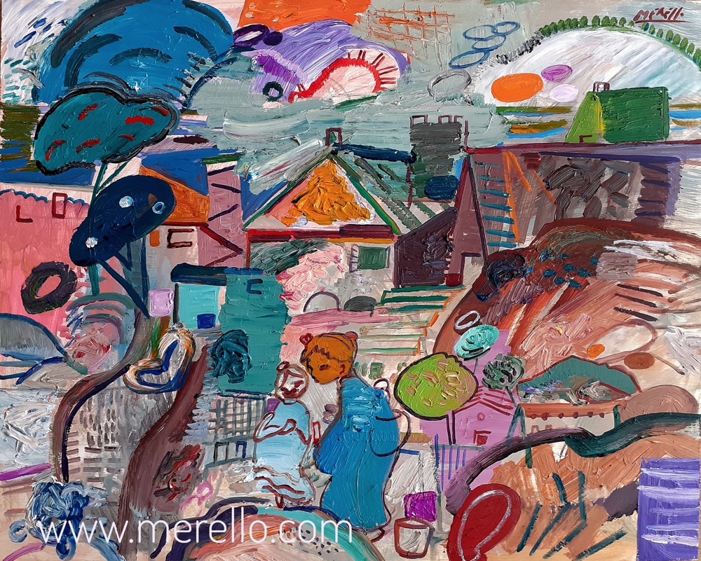 jose Manuel Merello.-pinedo-en-dia-nublado.valencia-50x60.mix-media-wood-expressionism-landscape-color